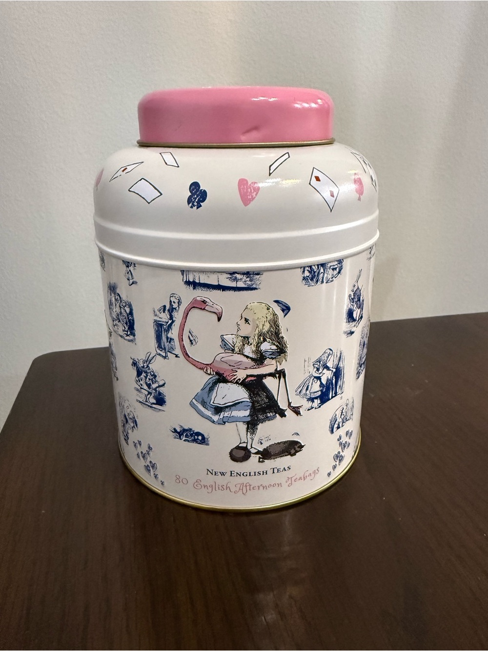 New English Teas Alice in Wonderland 6.75" Embossed Metal Tea Tin (Empty)